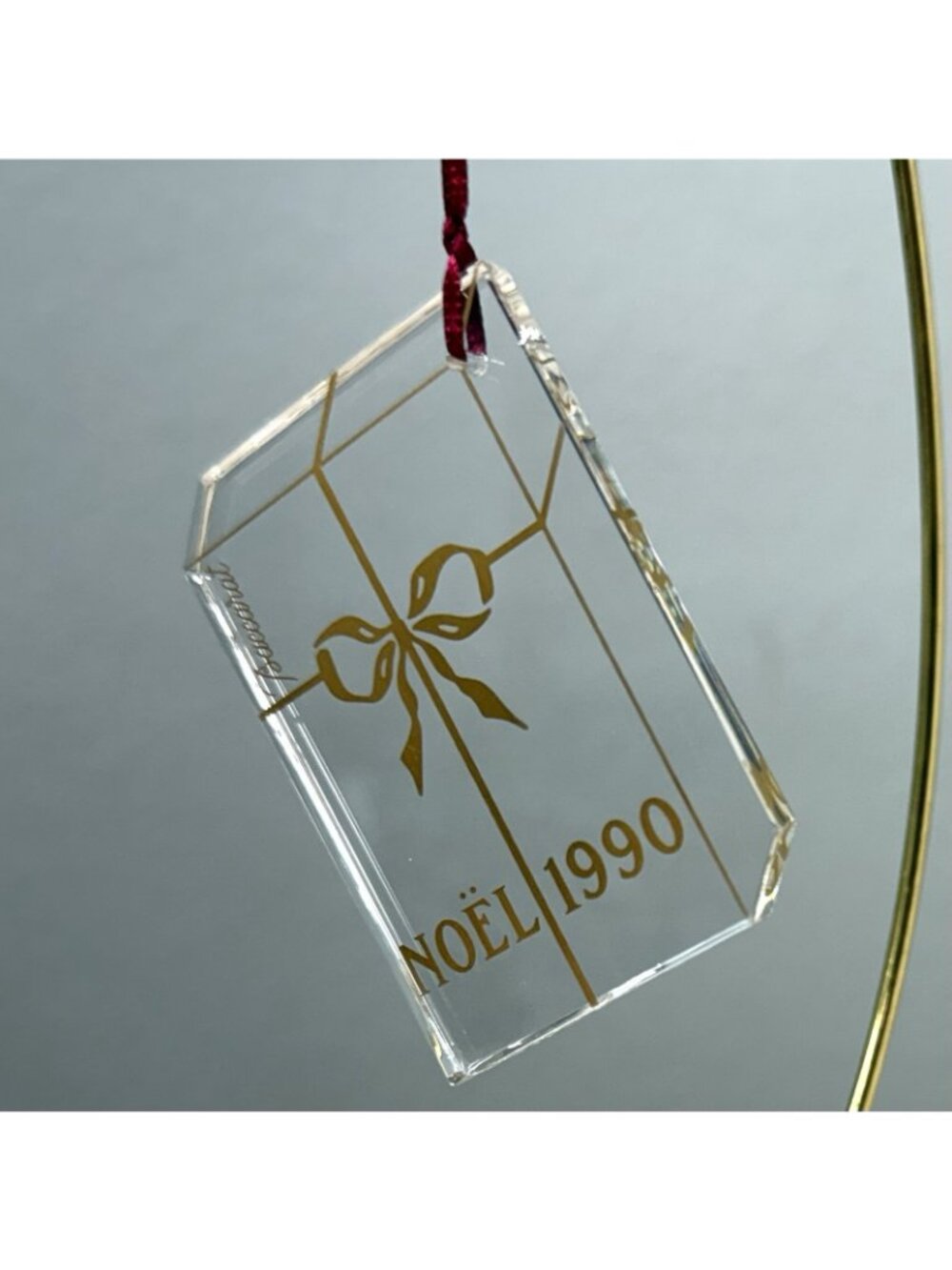 BACCARAT 1990 Crystal Gift Box Christmas Present ORNAMENT w/ Pouch Box Paperwork - Picture 2 of 3